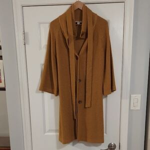 Cozy Mustard Cardigan with Scarf